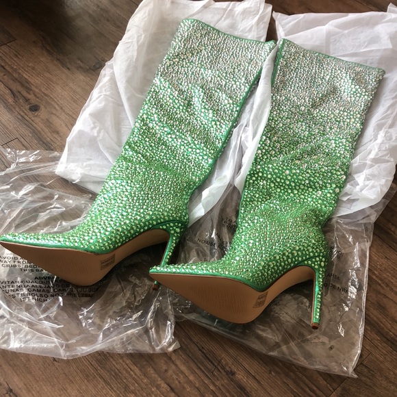 Azalea Wang Money Green Long Heel Boots - Picture 6 of 11